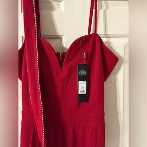 Fashion Nova Strapless Red Jumpsuit